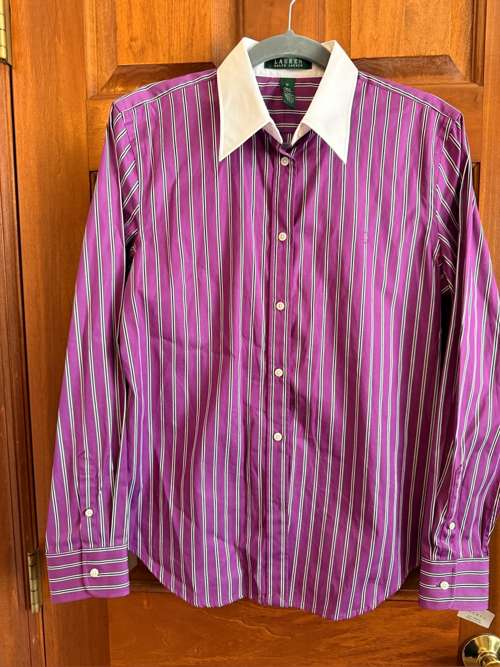 Lauren Ralph Lauren Purple Striped Contrast Collar Shirt M